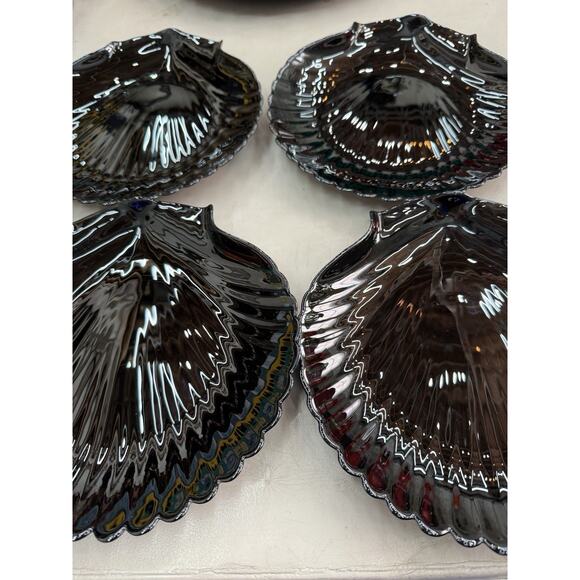 Vintage Set of 4 Arcoroc Black Shell France Glass Dessert Plates 8" x 8" - Picture 1 of 9